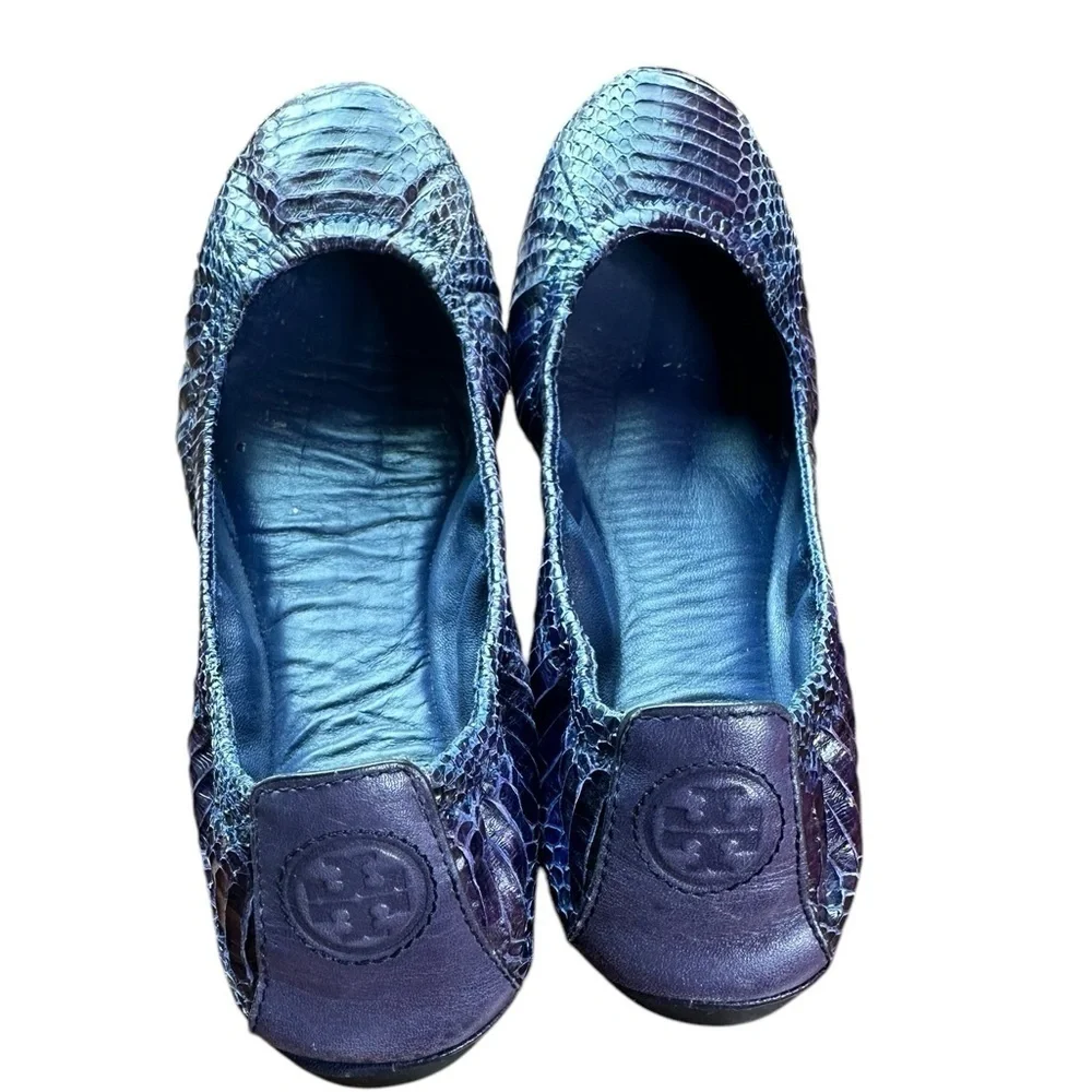 Tory Burch Ultra Marine Eddie Snake Flats Shoes Size 6 1/2